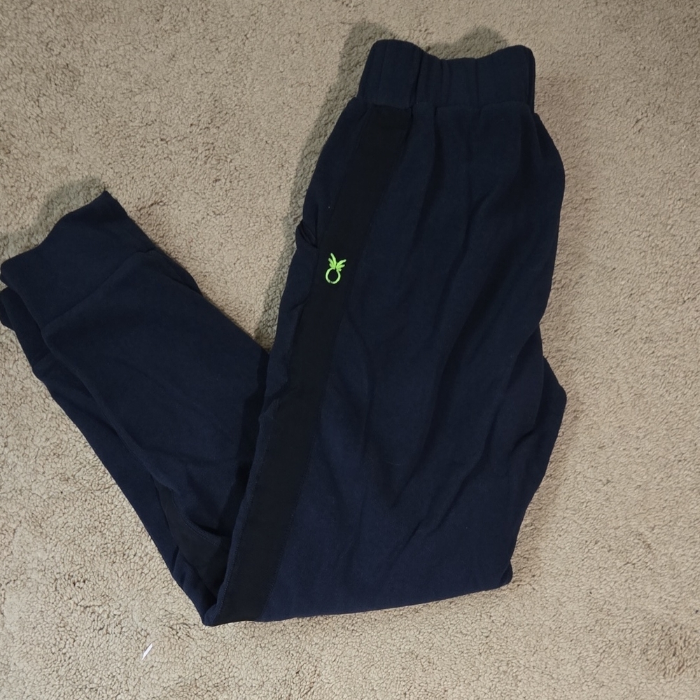 Dudley Stephens Dark Blue Joggers with Green Accent